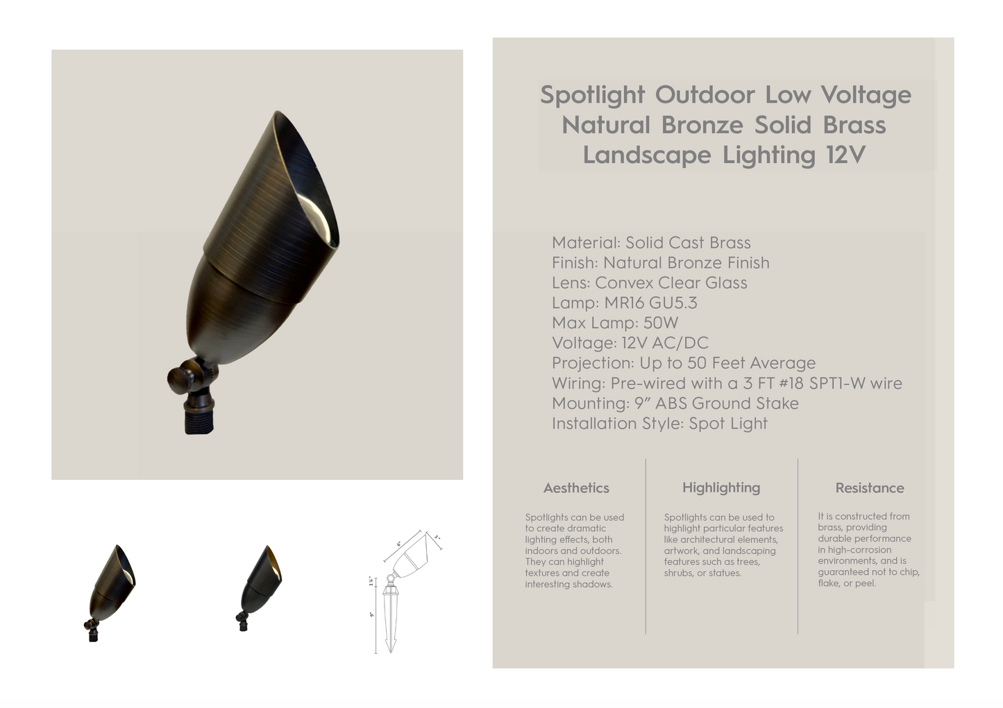 Outdoor Spotlight Solid Brass 15A