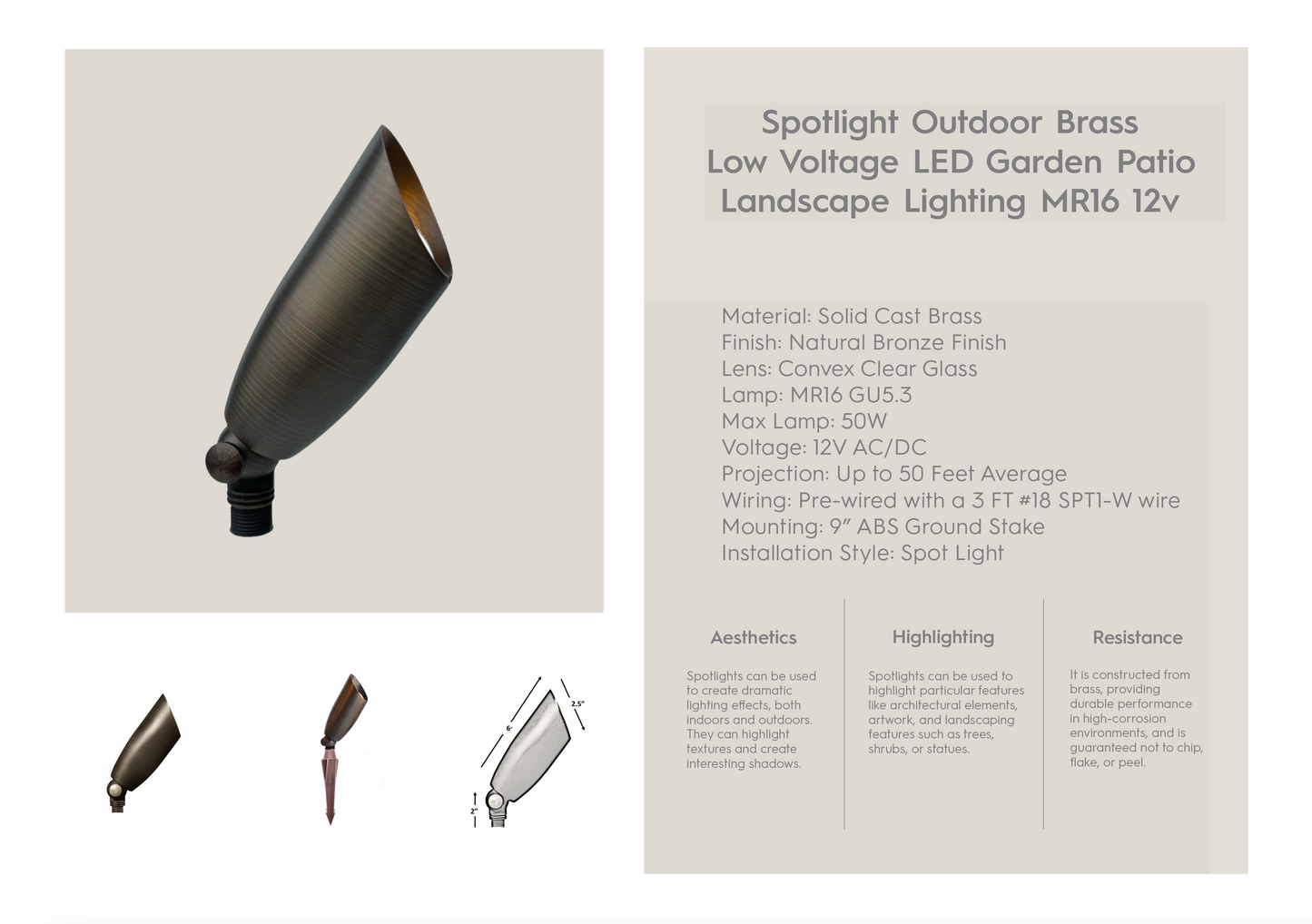 Outdoor Spotlight Solid Brass 50A