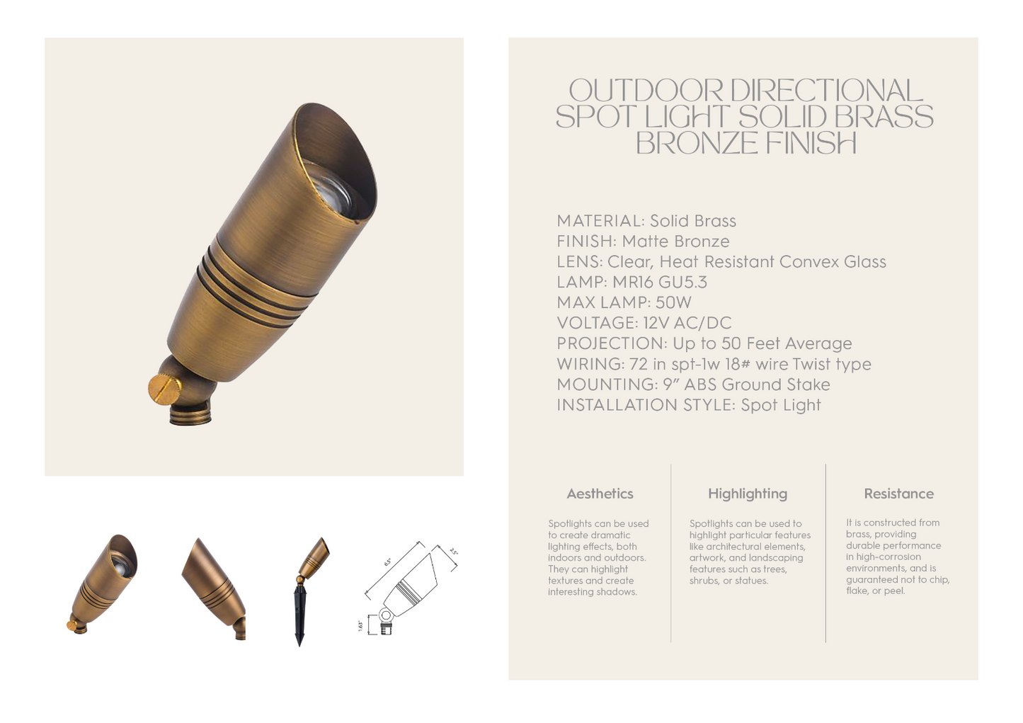 Outdoor Directional Spot Light Solid Brass Bronze Finish