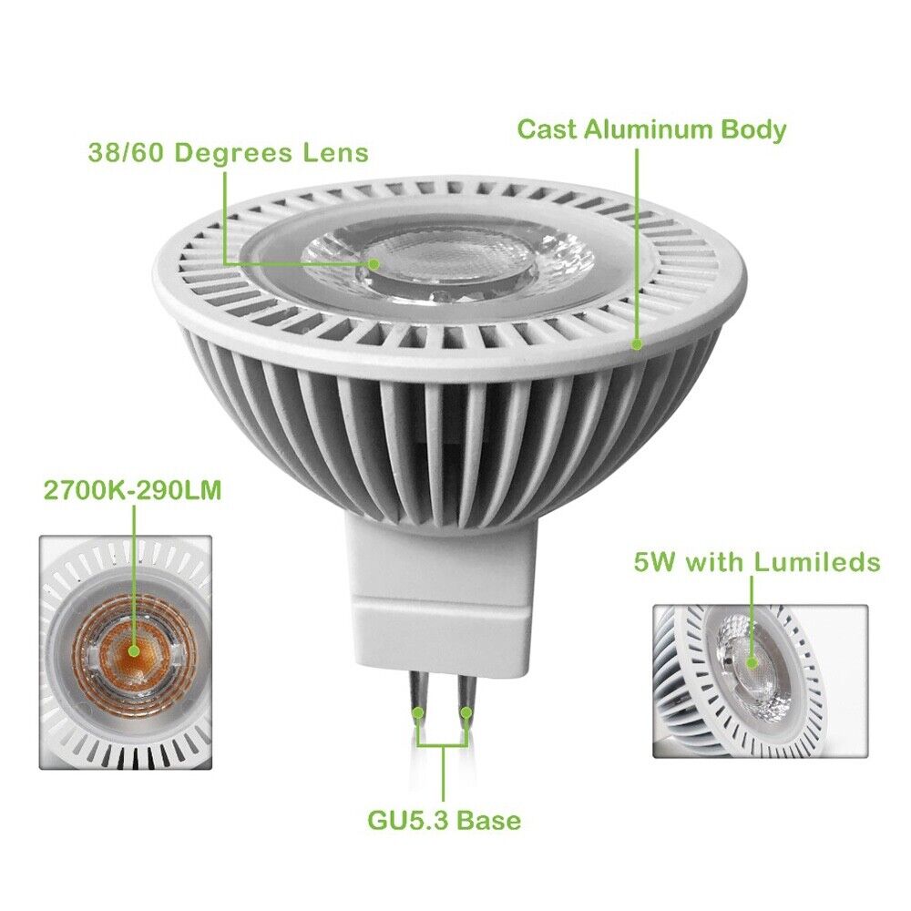 MR16 Base Dimmable 5W Aluminum Body for Dump Locations Warm White 2700K Led Bulb
