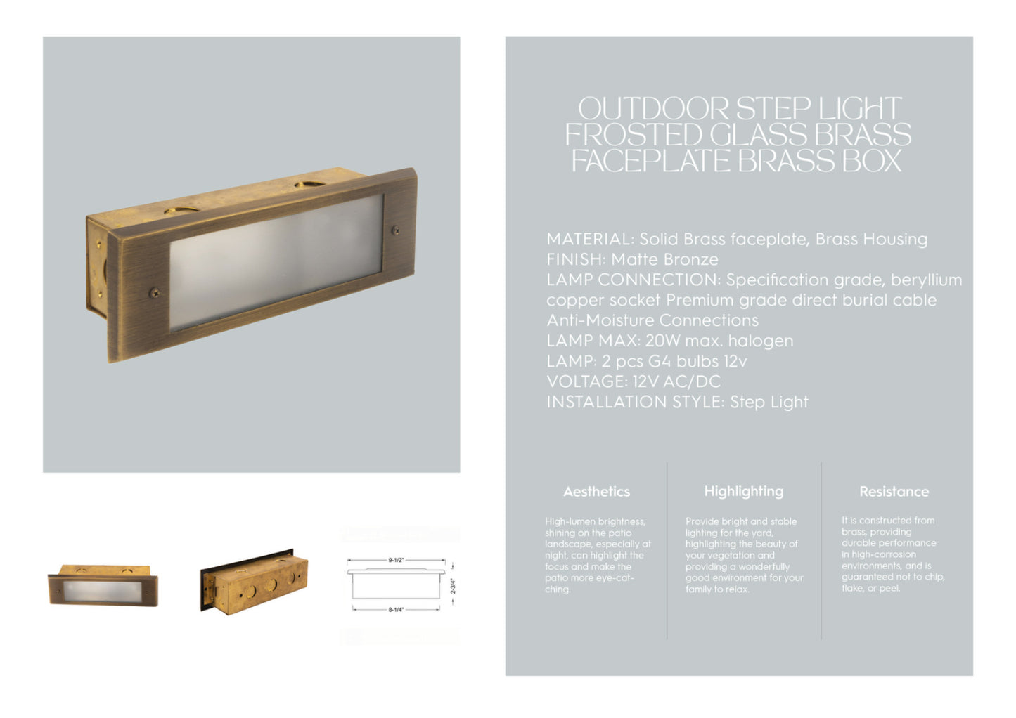 Outdoor Step Light Solid Brass Frosted Glass