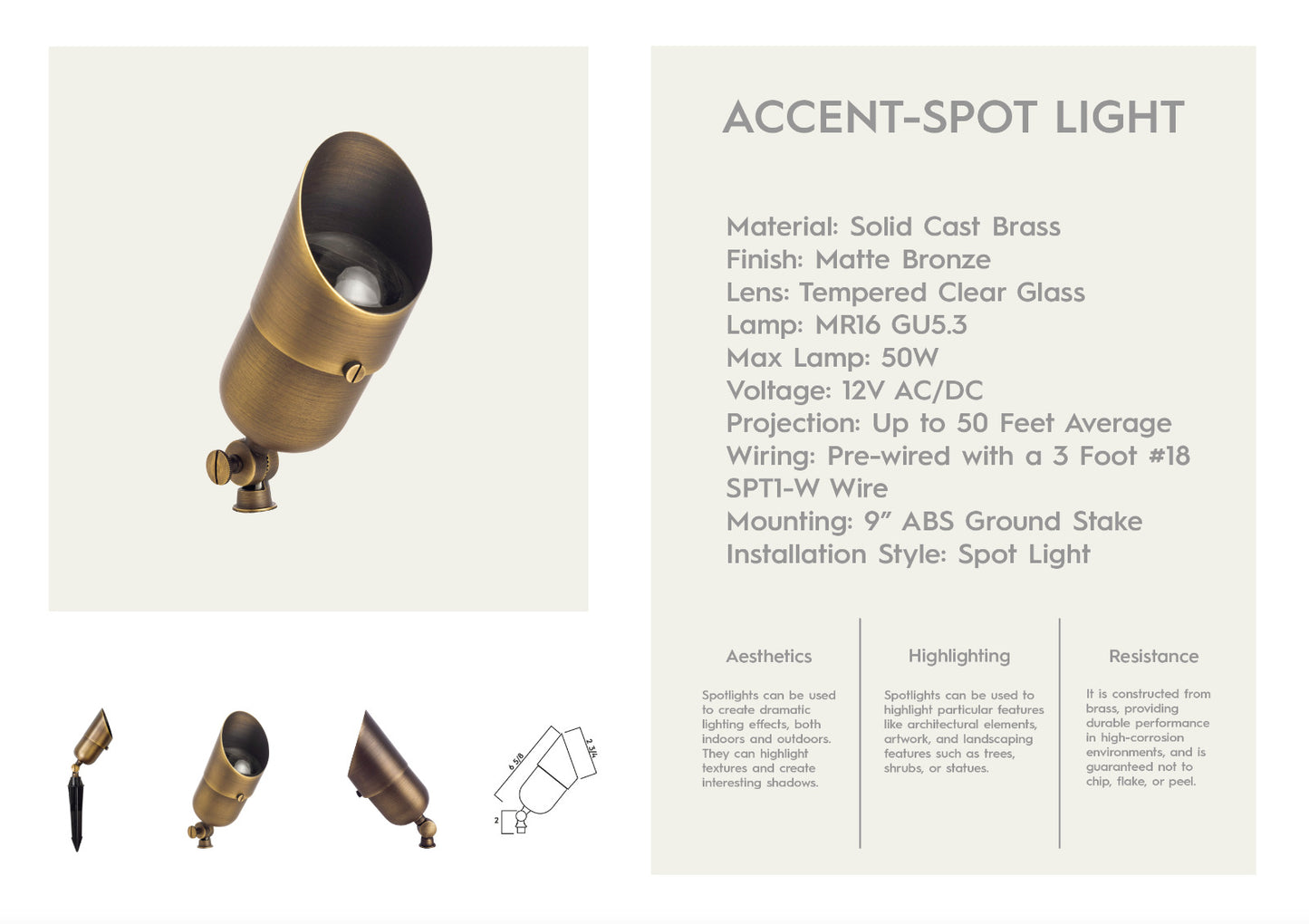 Outdoor Directional Spot Light Solid Brass FT