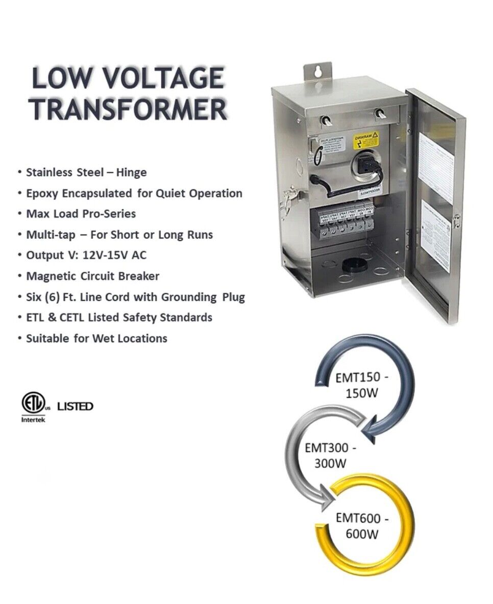 600W Heavy-duty Stainless Steel Multi-Tap Low Voltage Transformer Landscaping
