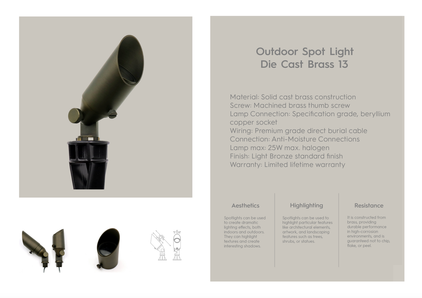 Outdoor Spot Light Die Cast Brass 13