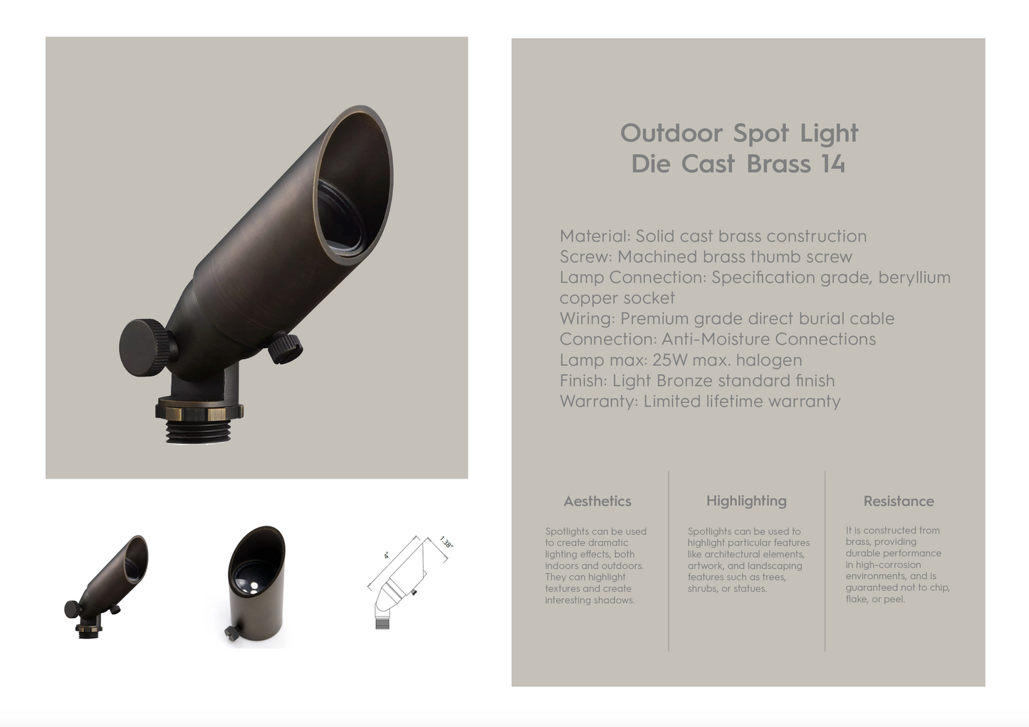 Outdoor Mini Spot Light Die Cast Brass Matte Bronze Finish MR8 Socket