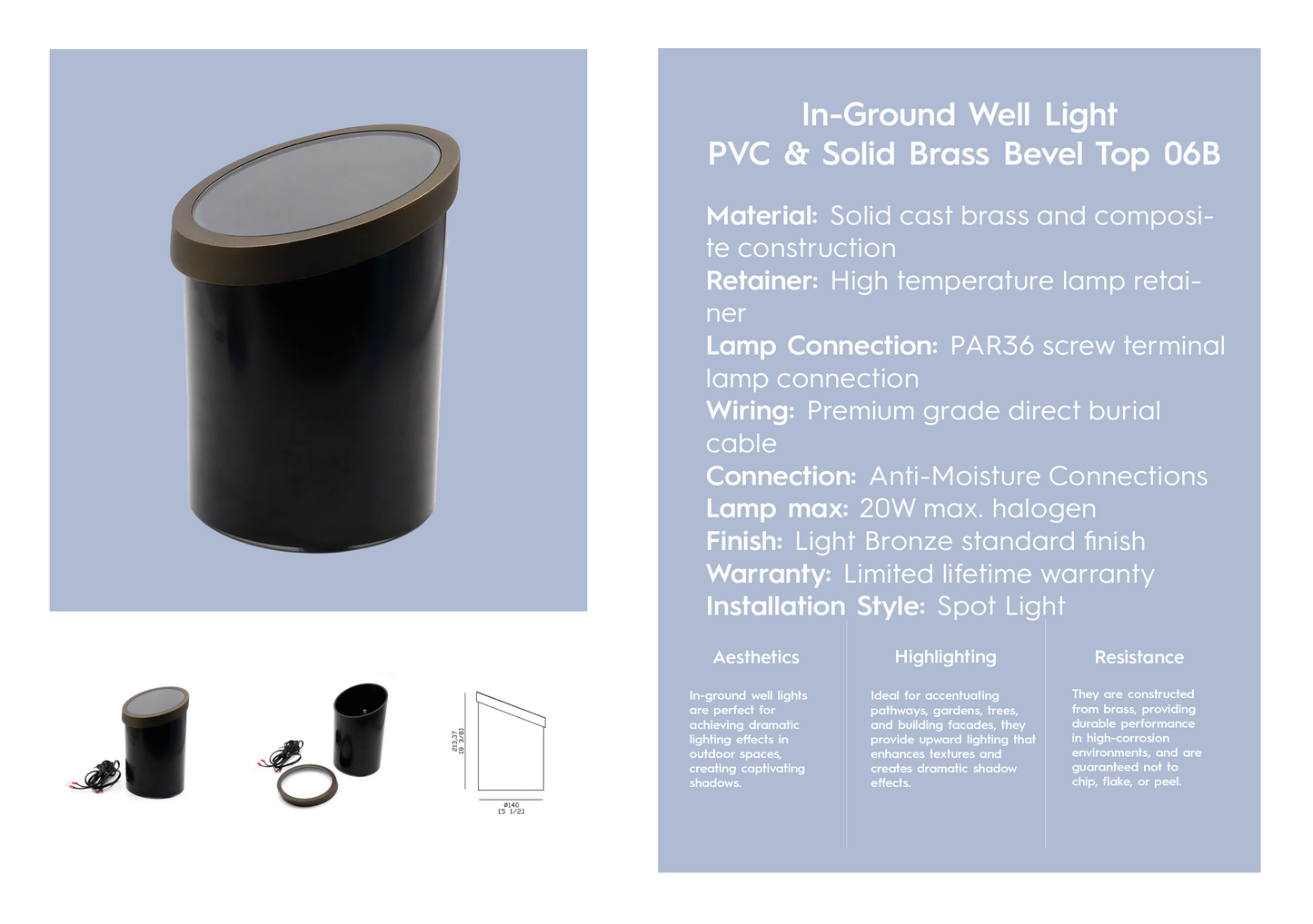 In-Ground Well Light PVC & Solid Brass Bevel Top 06B