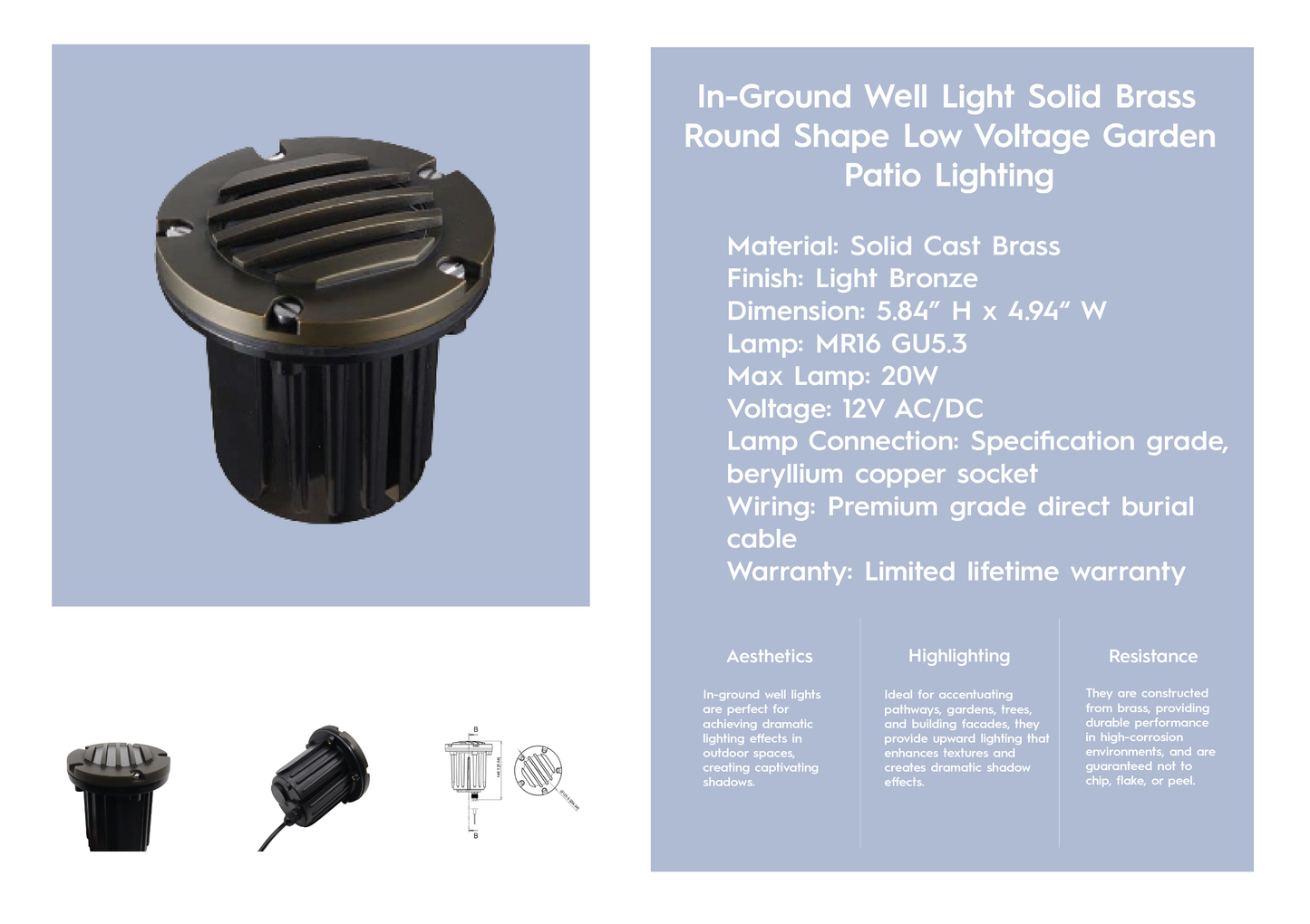 In-Ground Well Light PVC & Solid Brass Round Shape 17B
