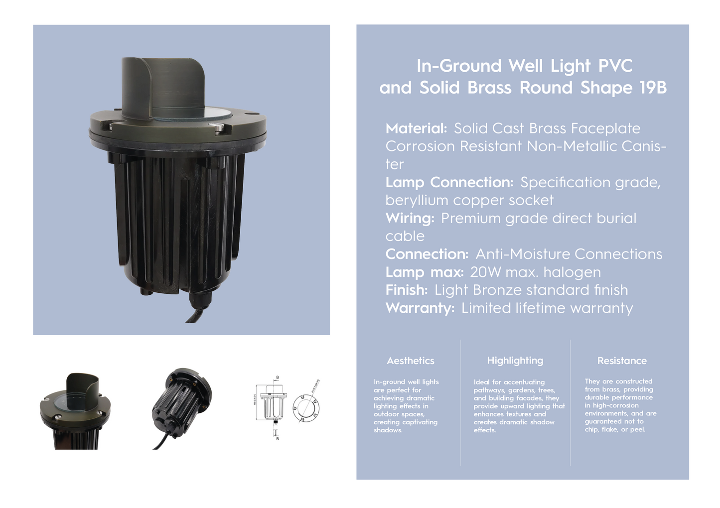 In-Ground Well Light PVC & Solid Brass Round Shape 19B