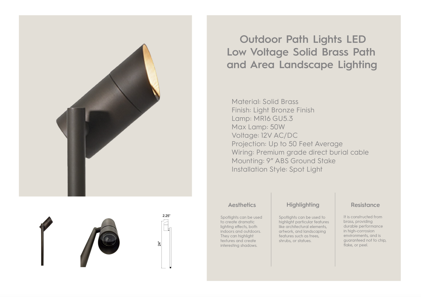 Outdoor Path Lights Solid Brass Path