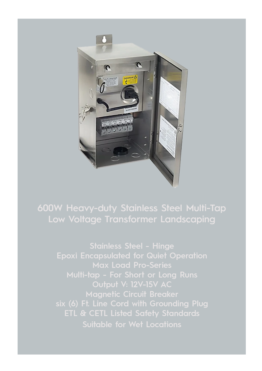 600W Heavy-duty Stainless Steel Multi-Tap Low Voltage Transformer Landscaping