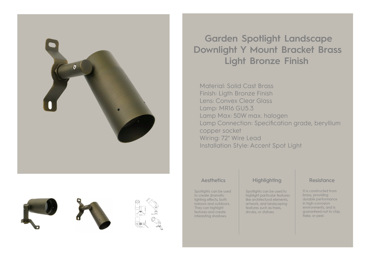 Downlight Y Mount Bracket Brass Light Bronze Finish TL01B