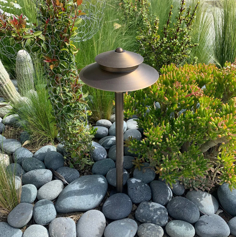 Path Light Solid Brass 8.4 in Hat Antique Bronze Finish