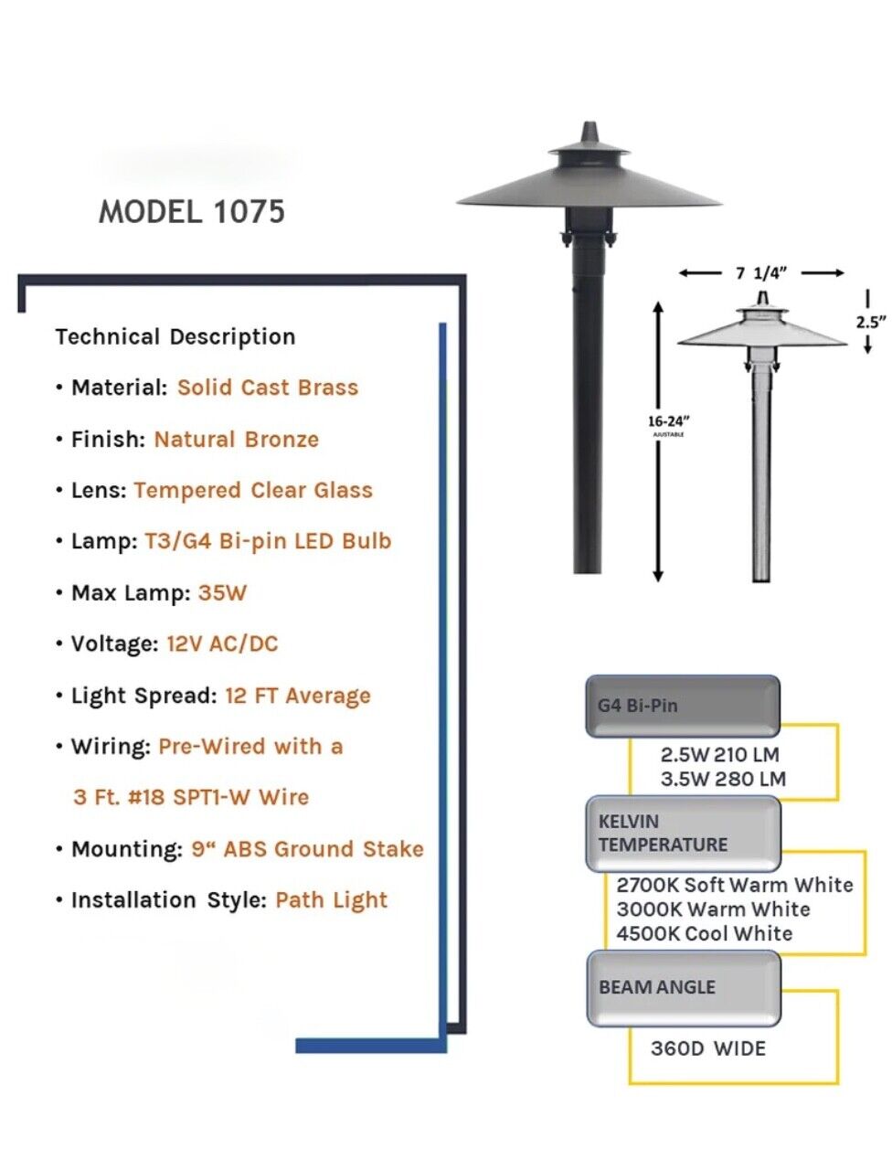 Path Light Brass Bronze Finish 75