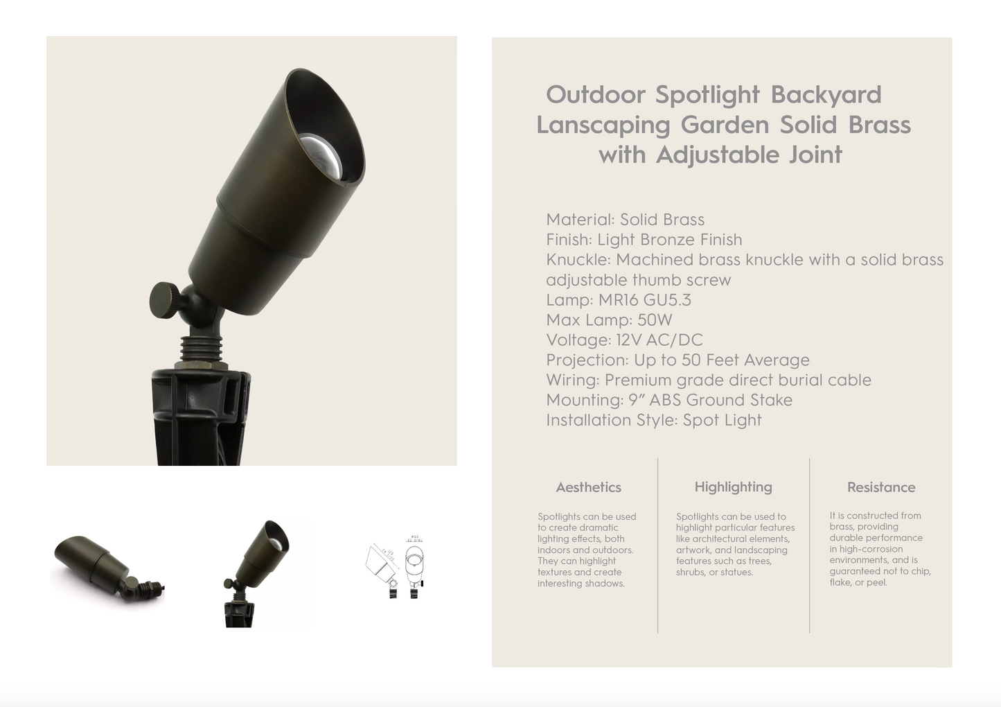 Outdoor Spot Light Die Cast Brass 01