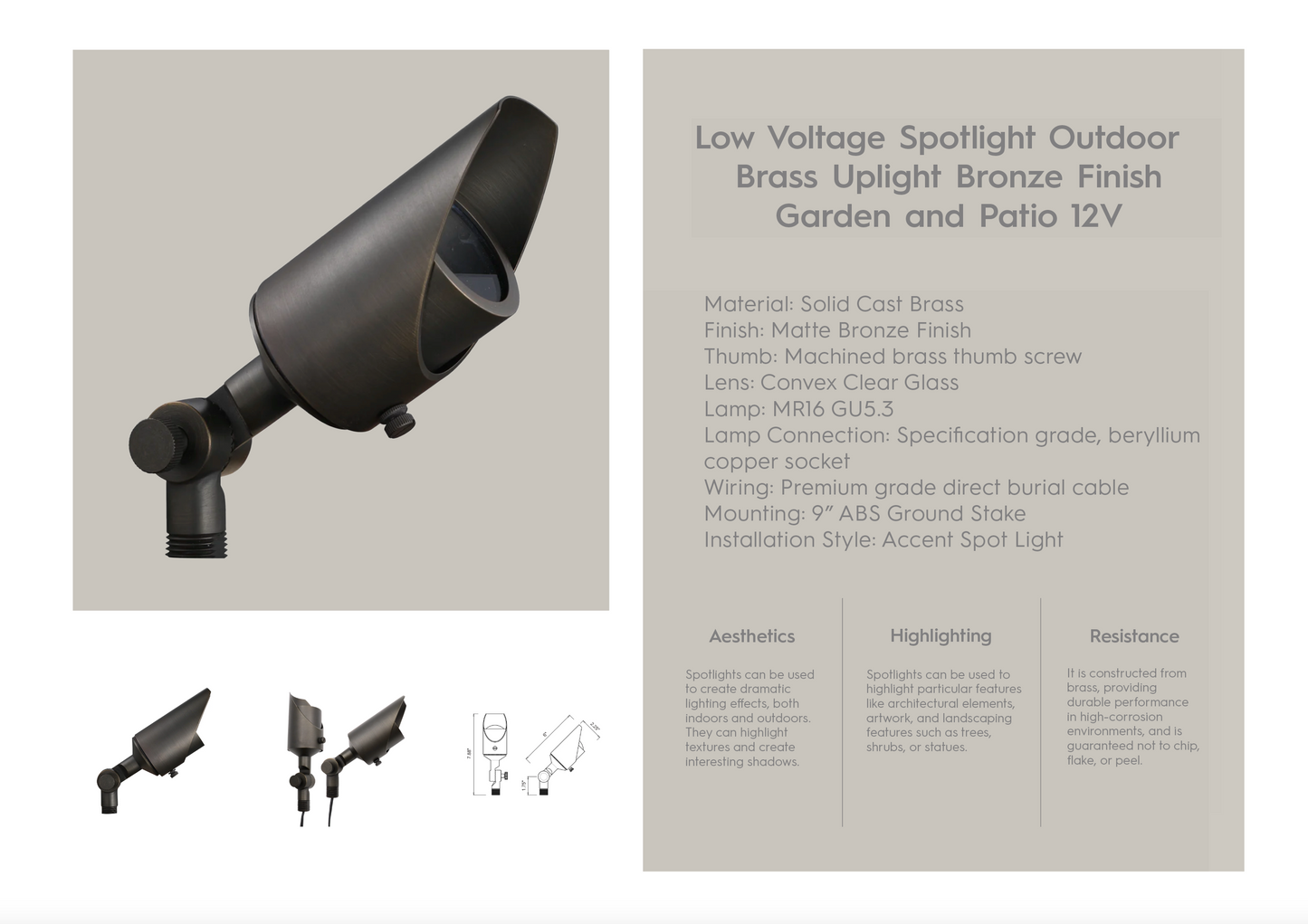 Outdoor Spot Light Die Cast Brass 07