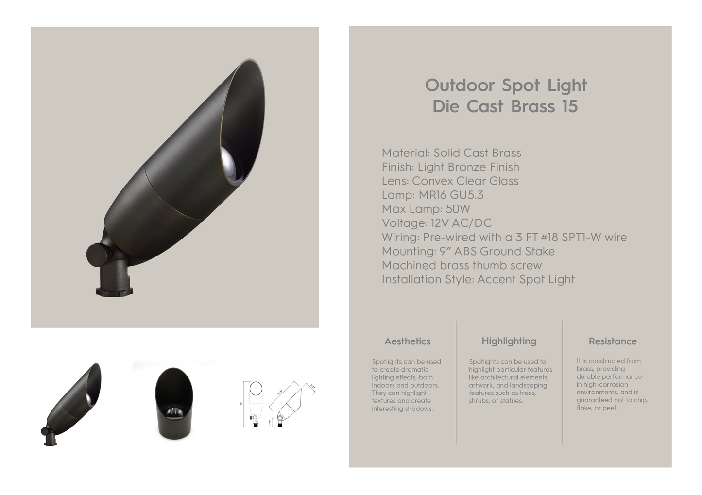 Outdoor Spot Light Die Cast Brass 15