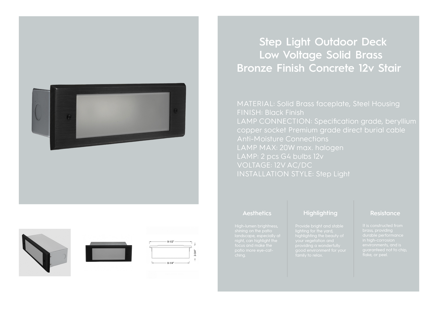 Outdoor Step Light Solid Brass Frosted Glass Black Matte Finish